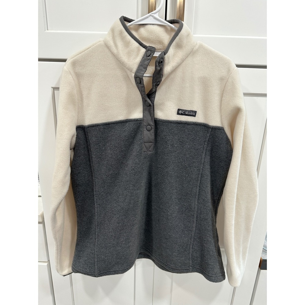 Columbia Fleece Snap Neck Pullover Women's‎ Size L Cream Charcoal Gray